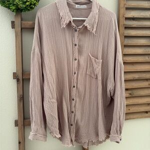 Zenana Outfitters Womens Casual Button Down Shirt in Taupe